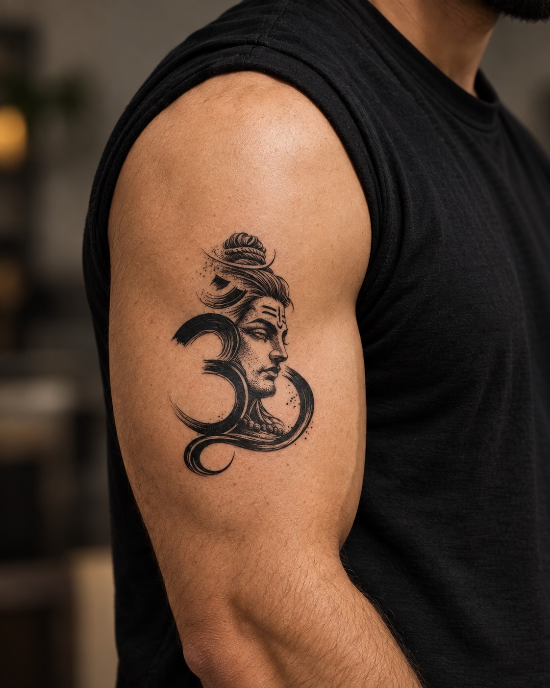 Mahadev Linework semi-permanent tattoo shown on skin